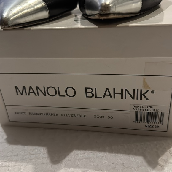 Manolo Blahnik Santu Patent/Nappa Silver/Blk - Picture 3 of 4